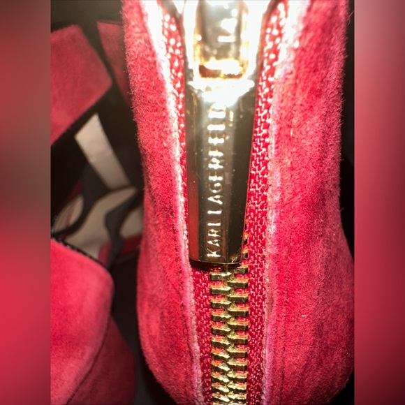 Karl Lagerfeld Paris T Strap Rosalie Red Suede Heels Size 8.5 - Picture 6 of 11